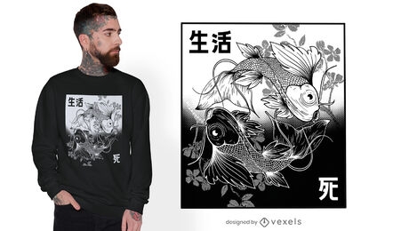 Koi Yin Yang handgezeichnetes T-Shirt Design