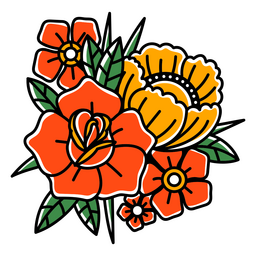 Traditional tattoo flowers PNG Design Transparent PNG