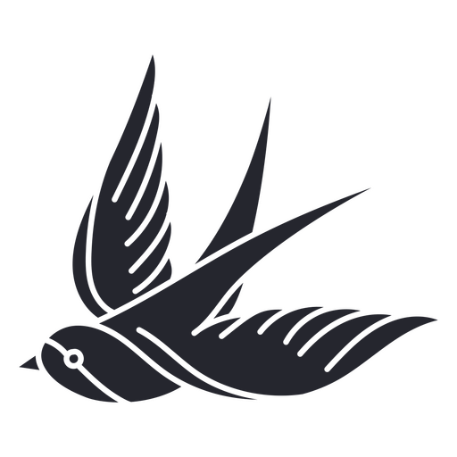 Fying bird tattoo style black cutout  PNG Design