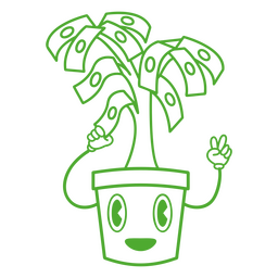 Trazo de dibujos animados retro de árbol de dinero Diseño PNG