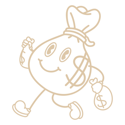 Trazo de dibujos animados retro de bolsa de dinero