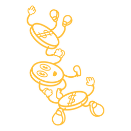 Coins falling retro cartoon stroke PNG Design