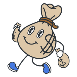 Money bag retro cartoon color PNG Design