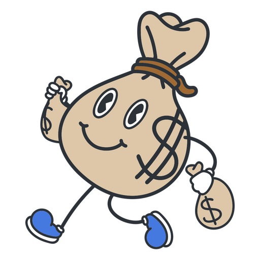 Color de dibujos animados retro bolsa de dinero Diseño PNG