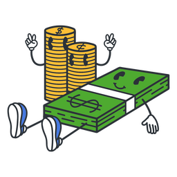 Color de dibujos animados retro billetes y monedas Diseño PNG