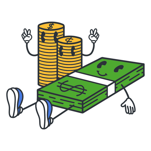 Bills and coins retro cartoon color PNG Design