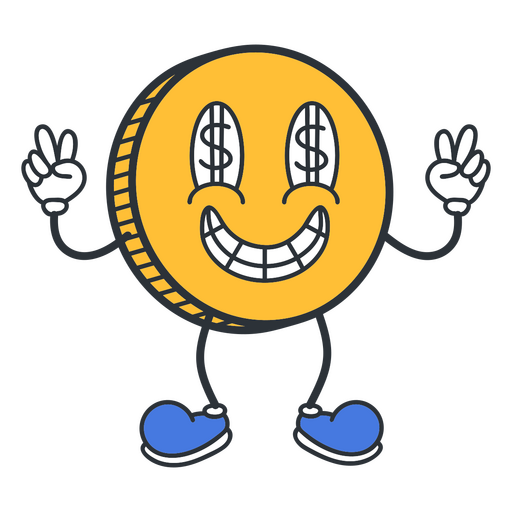 Happy coin retro cartoon color PNG Design