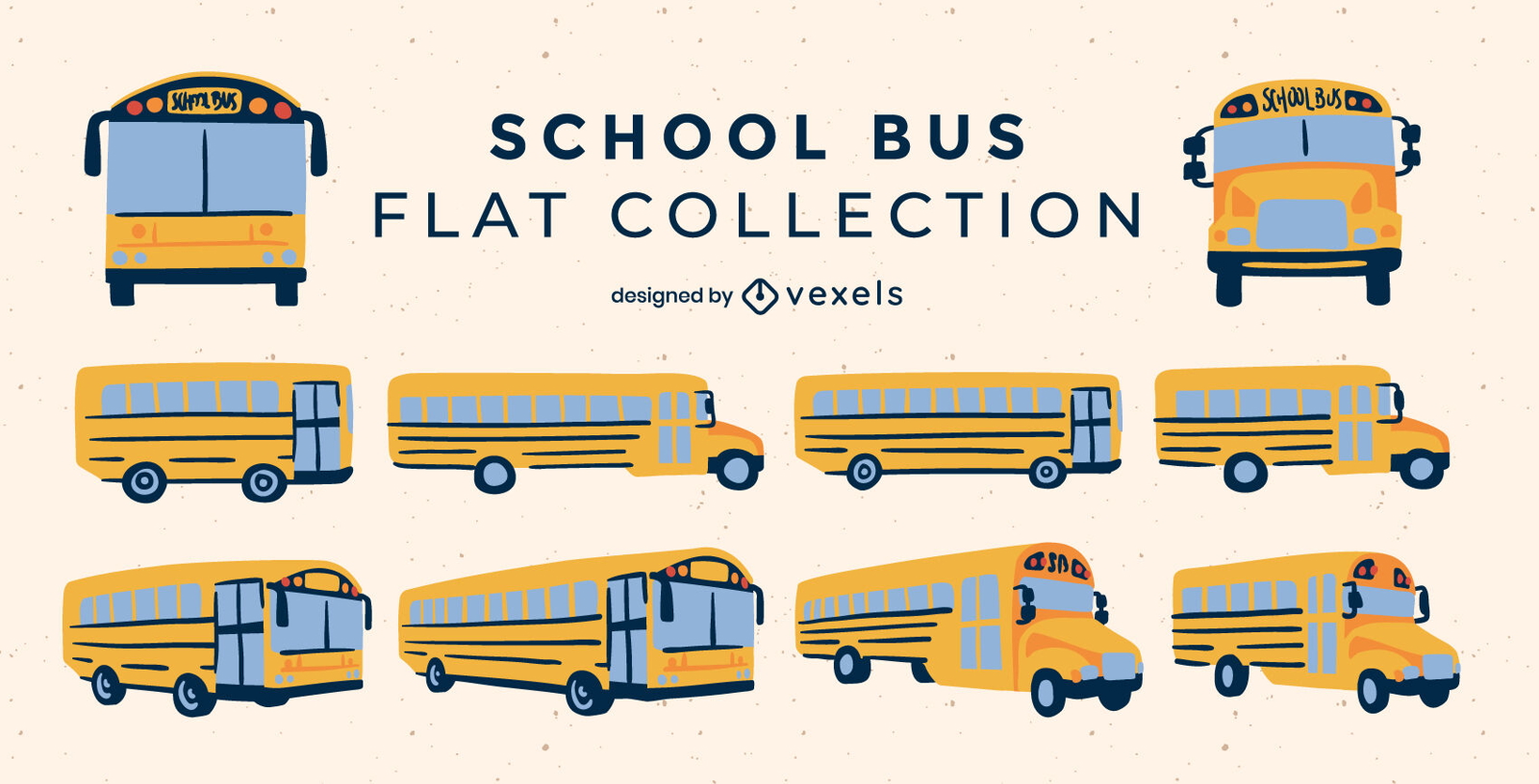 Conjunto de ônibus escolares planos