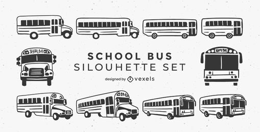 Conjunto de autobuses escolares de trazo lleno