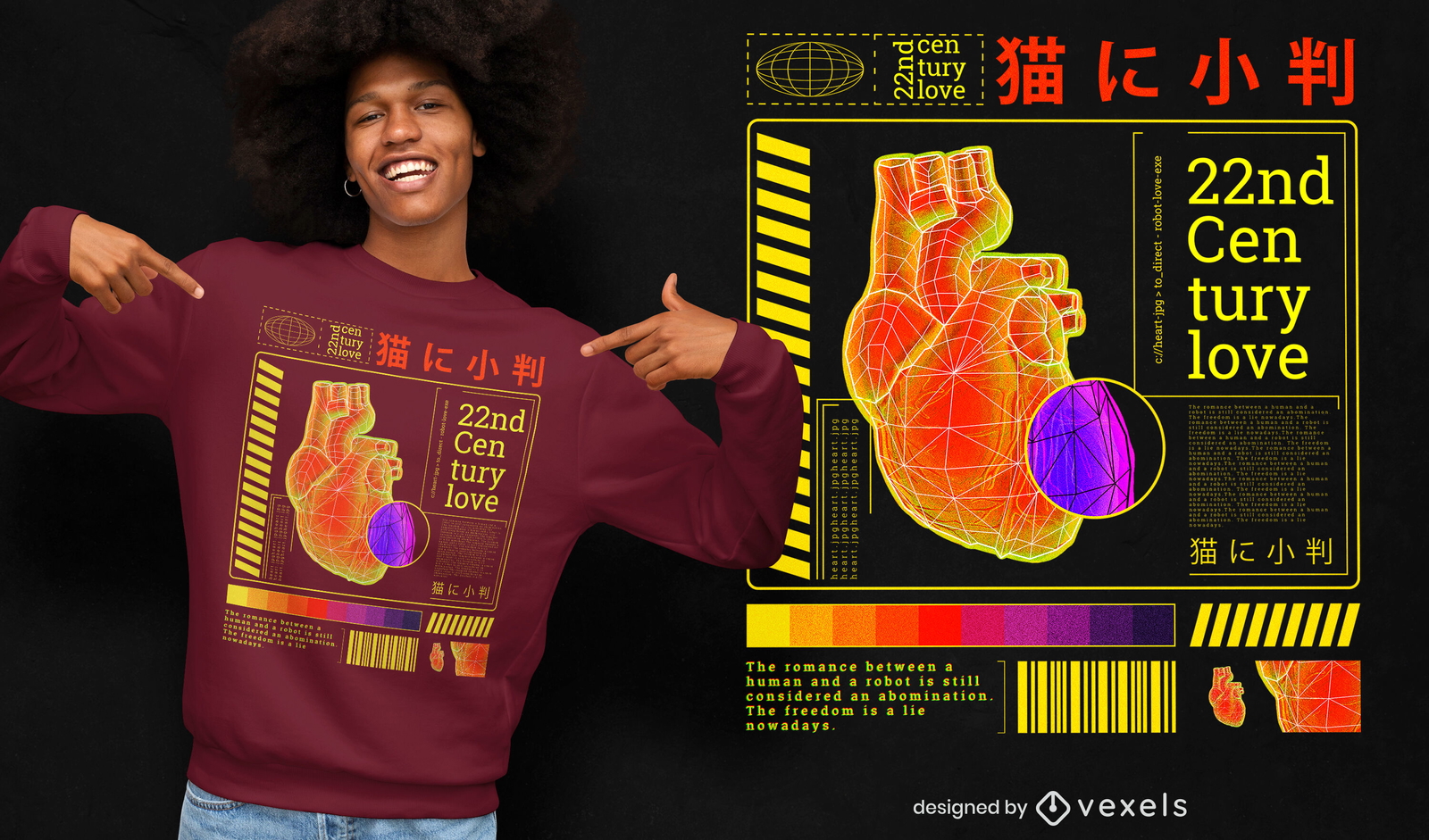 Vaporwave corazón futurista psd camiseta psd