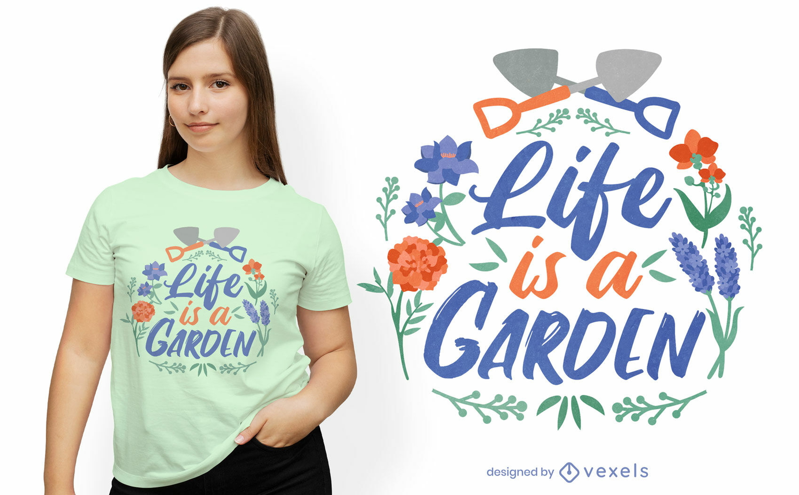 La vida es una letra de diseño de camiseta de jardín.