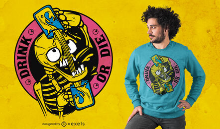 Desenho de t-shirt de esqueleto bebendo cerveja