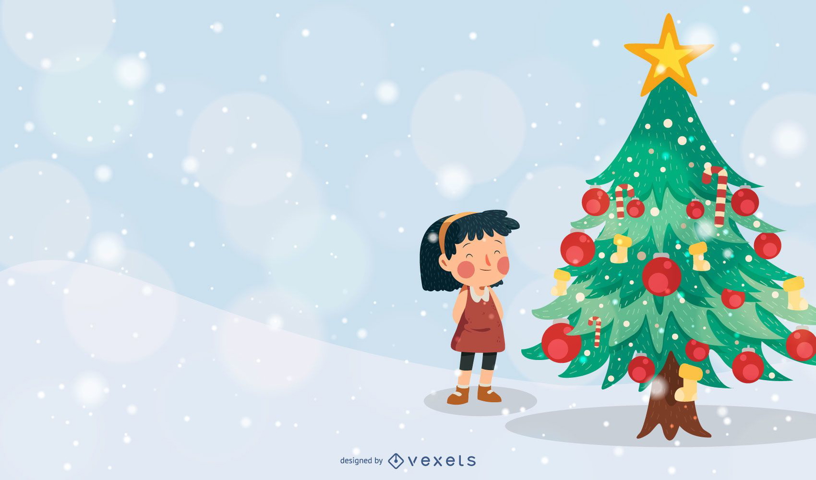 Christmas Tree Girl Vector Illustration