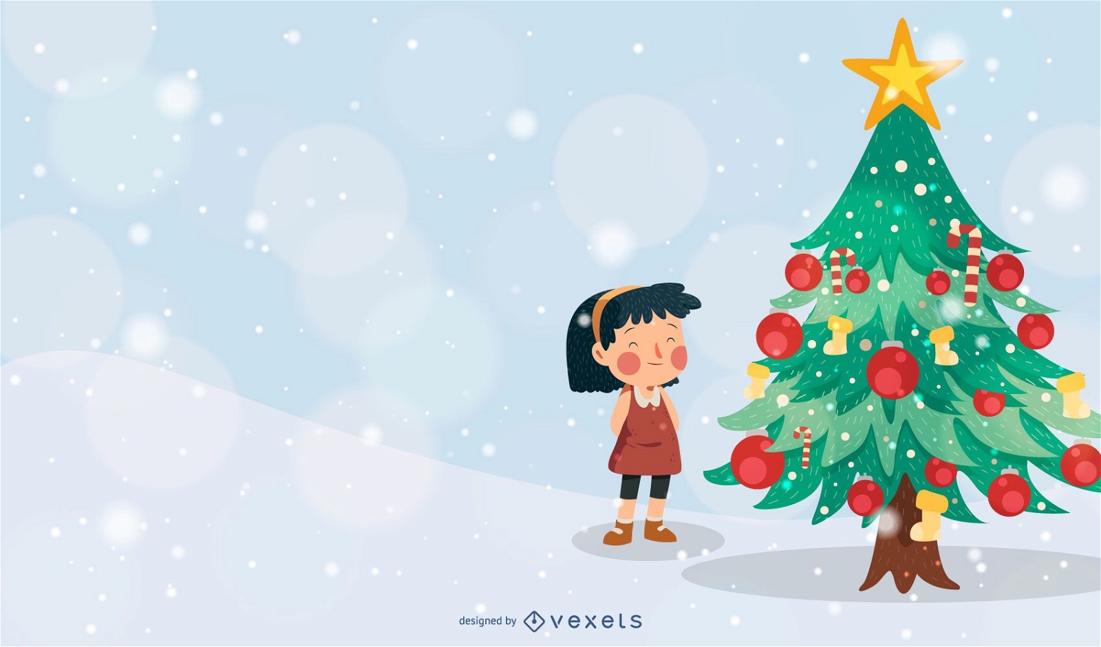 Weihnachtsbaum-Mädchen-Vektor-Illustration