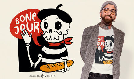 Diseño de camiseta de calavera francesa de dibujos animados