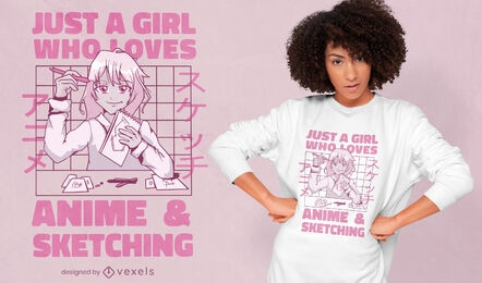 Anime girl sketching quote t-shirt design