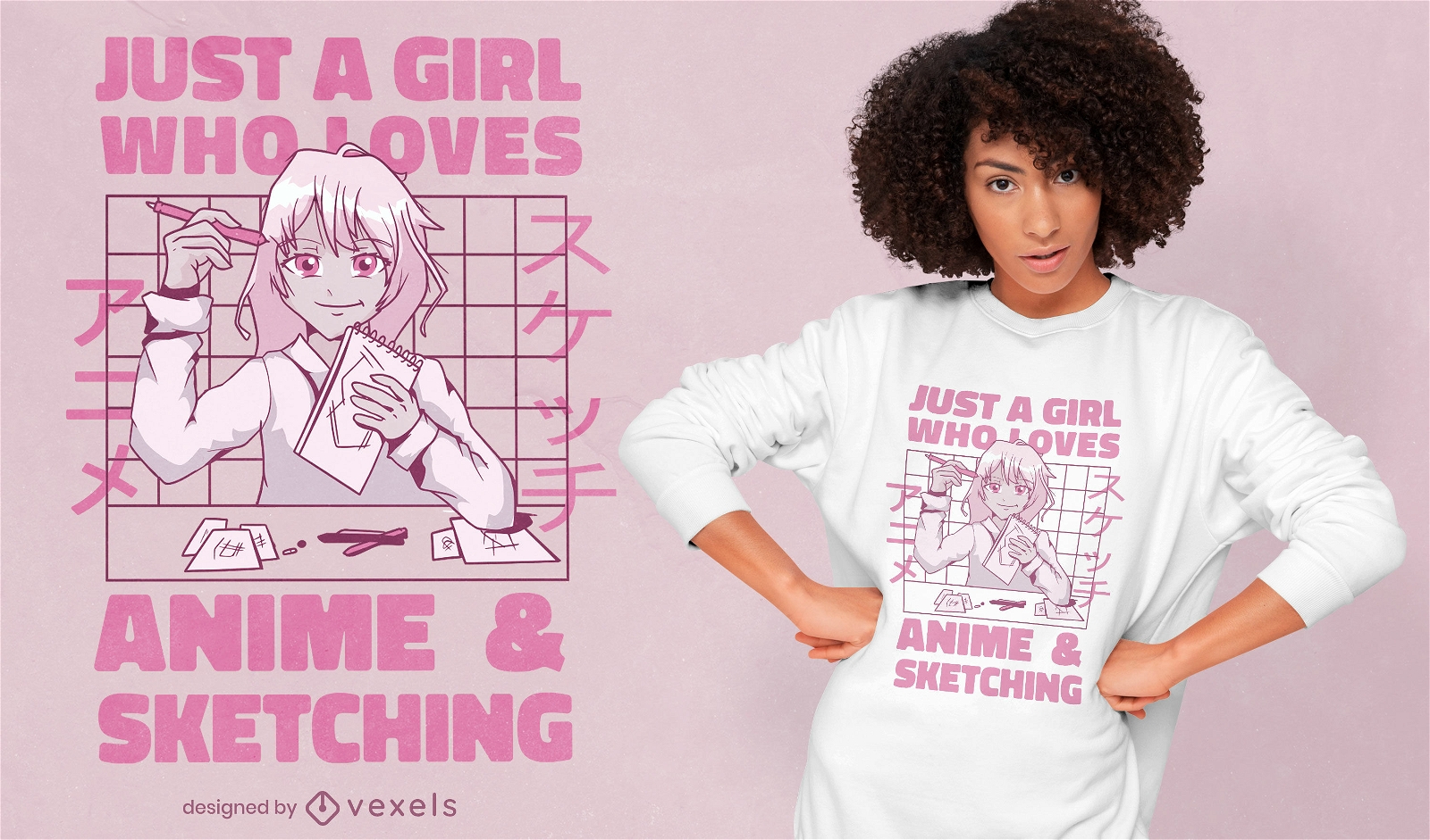 Anime-M?dchen, das Zitat-T-Shirt-Design skizziert