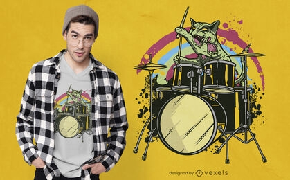 Diseño de camiseta de zombie cat drummer