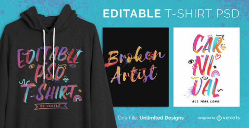 Watercolor lettering text editable t-shirt psd