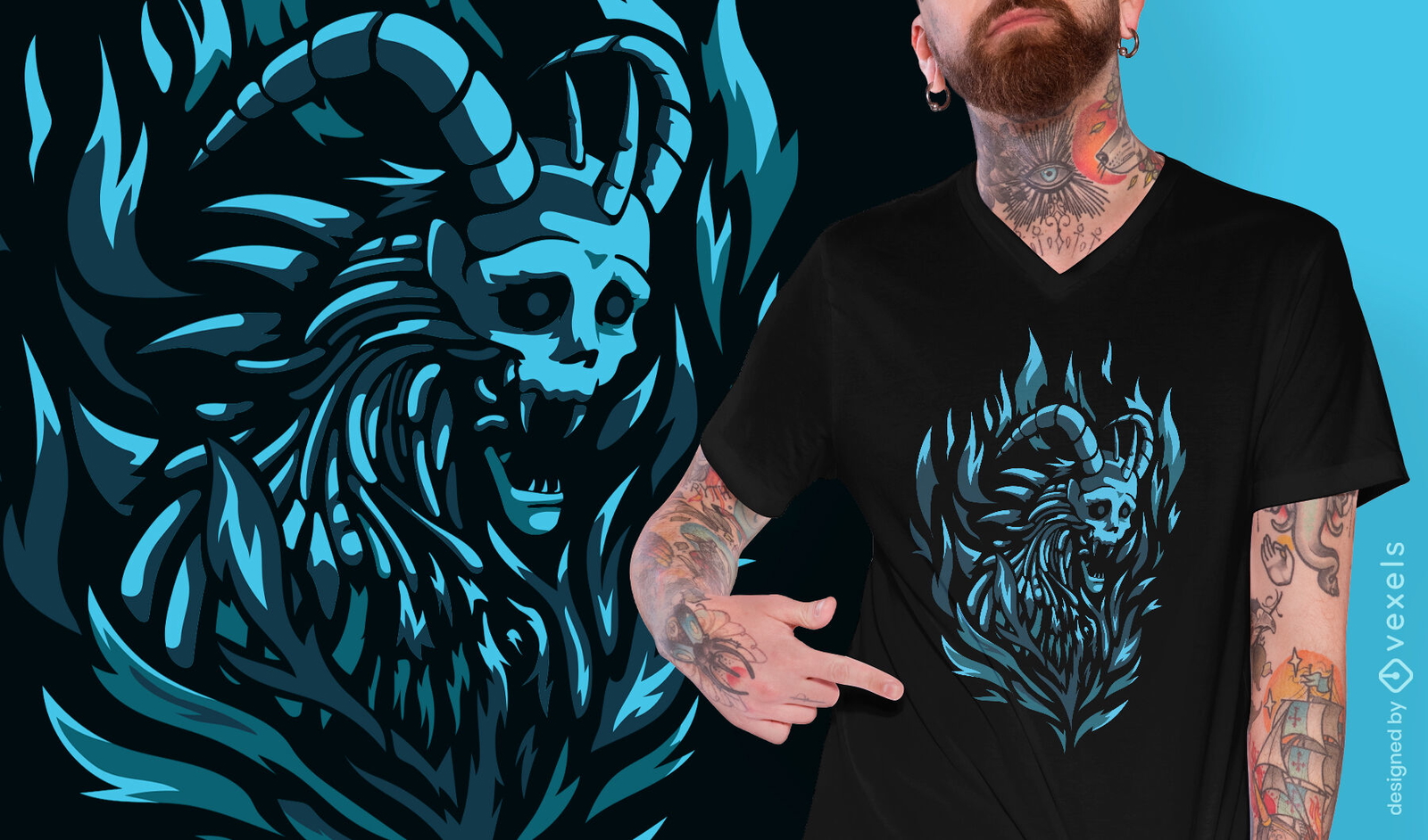 Diseño de camiseta esqueleto demonio criatura oscura