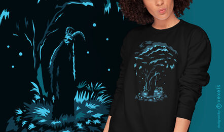 Diseño de camiseta de demonio de naturaleza de criatura oscura.