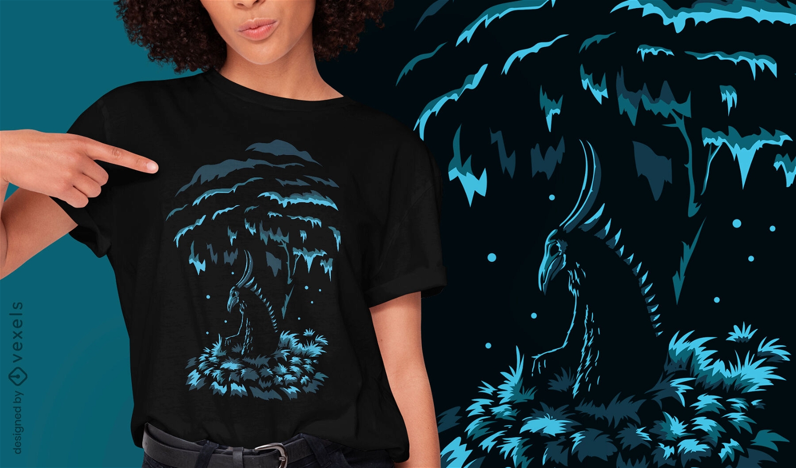 T-Shirt-Design mit dunklen Kreaturen-Dämonenhörnern