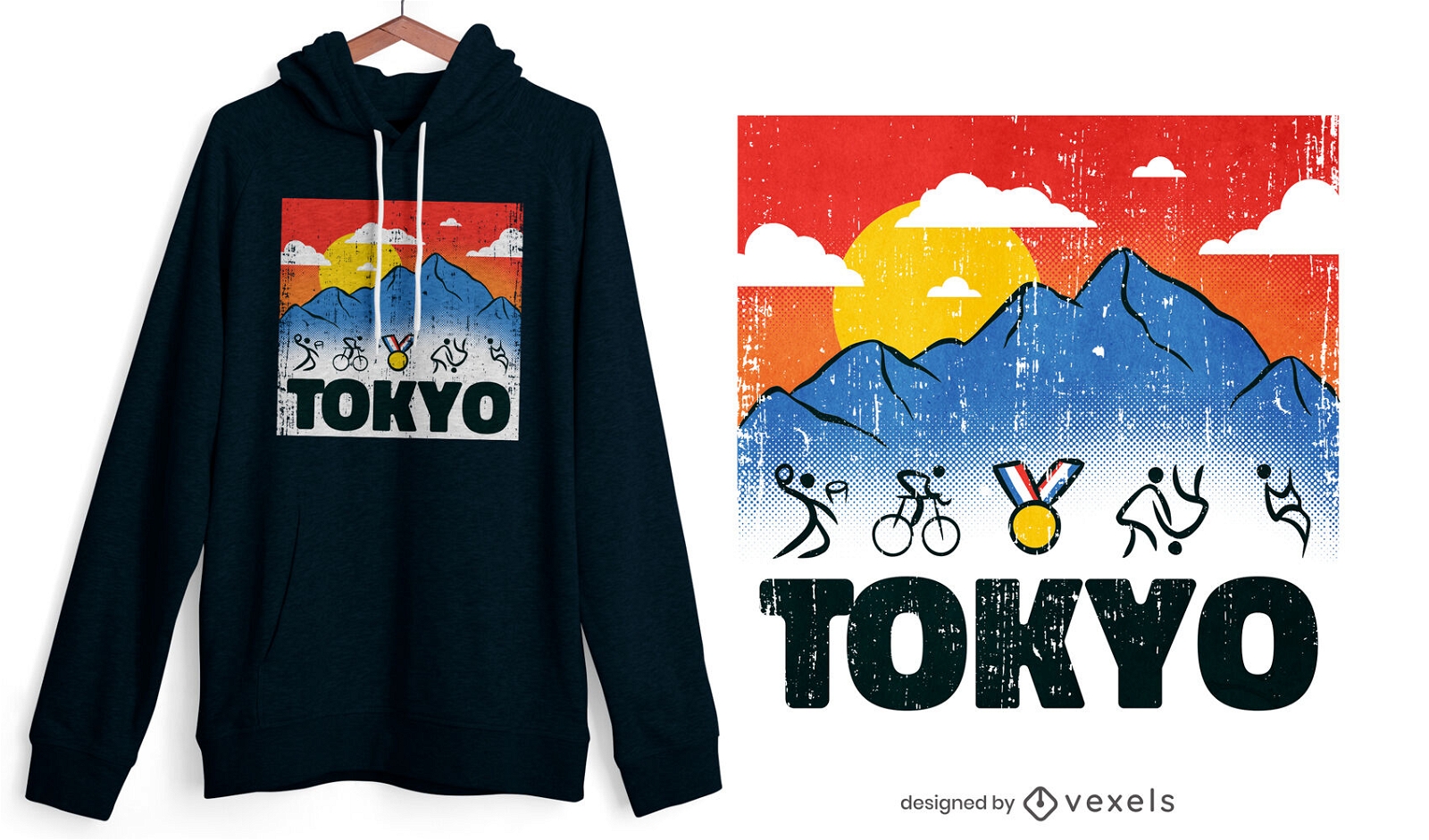 Pôr do sol de montanha em design de camiseta de tóquio
