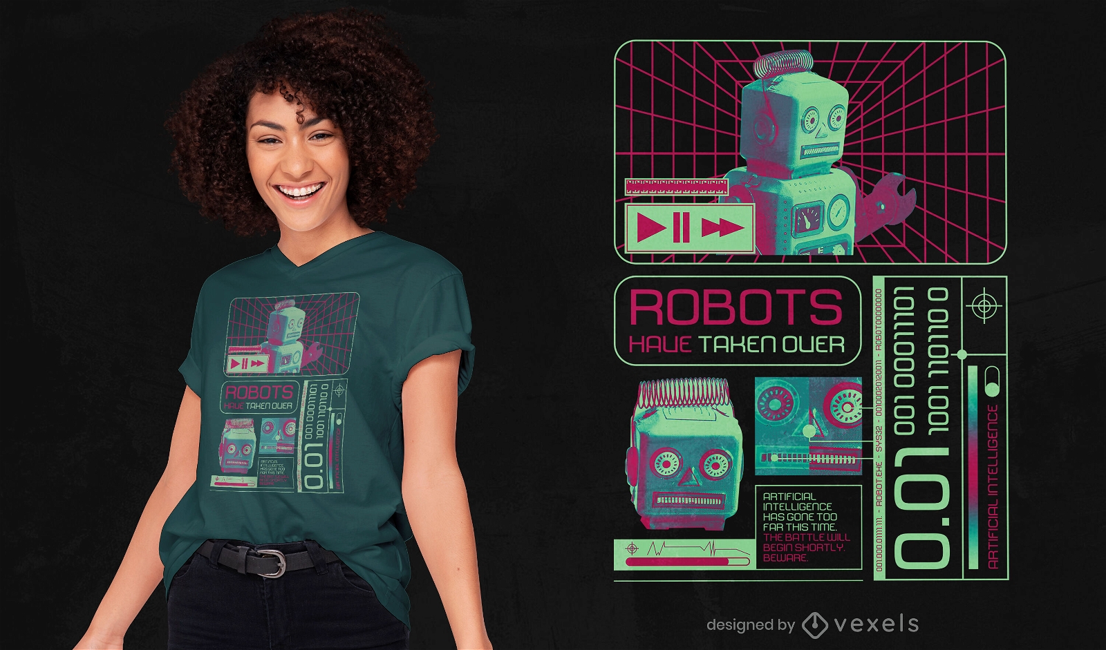 Robô máquina tecnológica t-shirt psd
