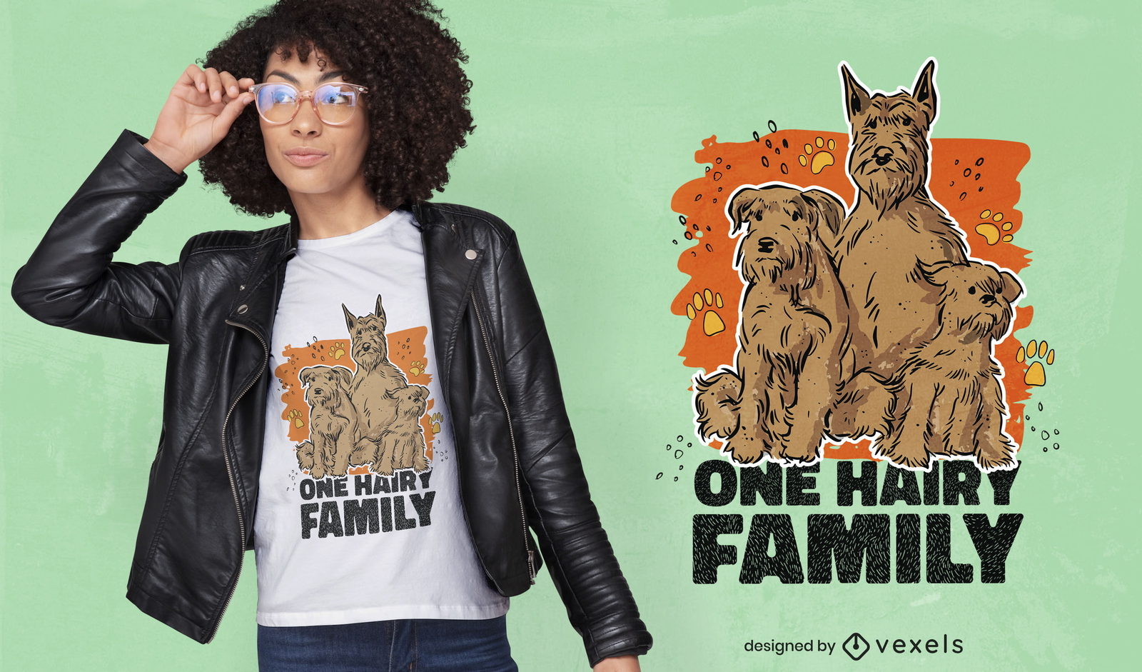 Diseño de camiseta animal lindo de la familia del perro peludo