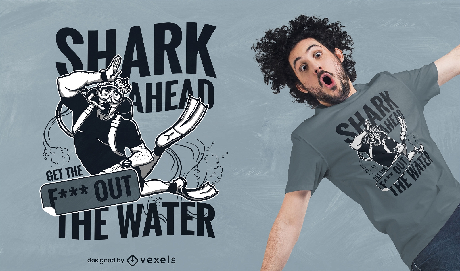 Design de camiseta de mergulhador nadando no oceano