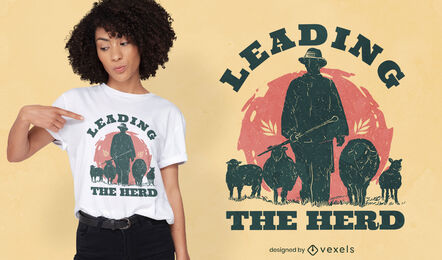 Design de camiseta de silhueta de pastor de fazenda