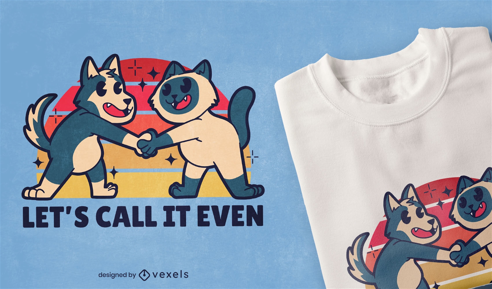 Cat and dog friends cartoon t-shirt design