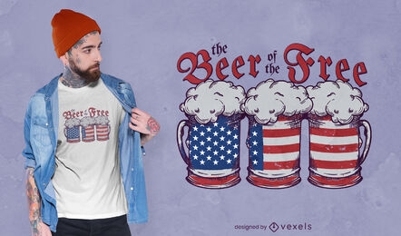 Diseño de camiseta de bandera americana de bebida de cerveza