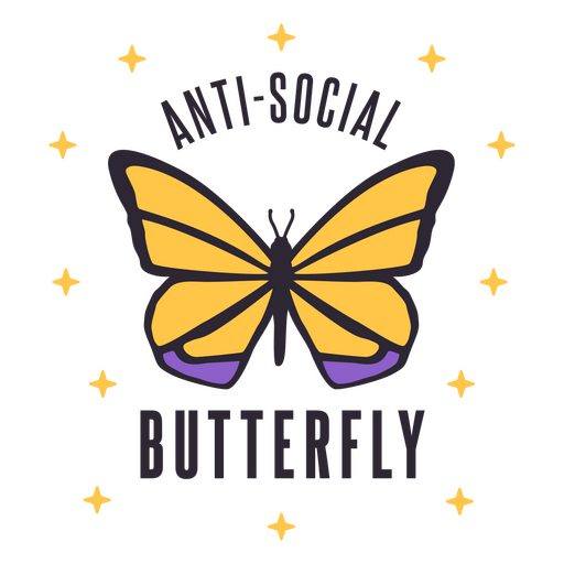 Distintivo de citação de borboleta anti-social Desenho PNG