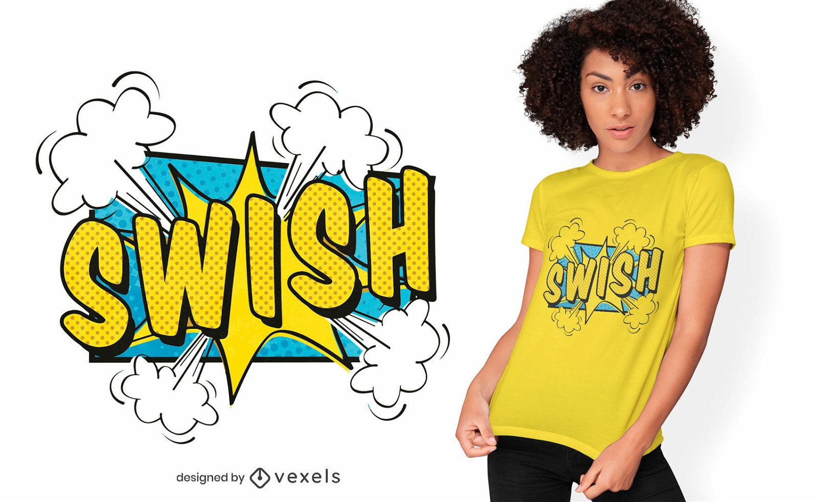 Diseño de camiseta swish comic
