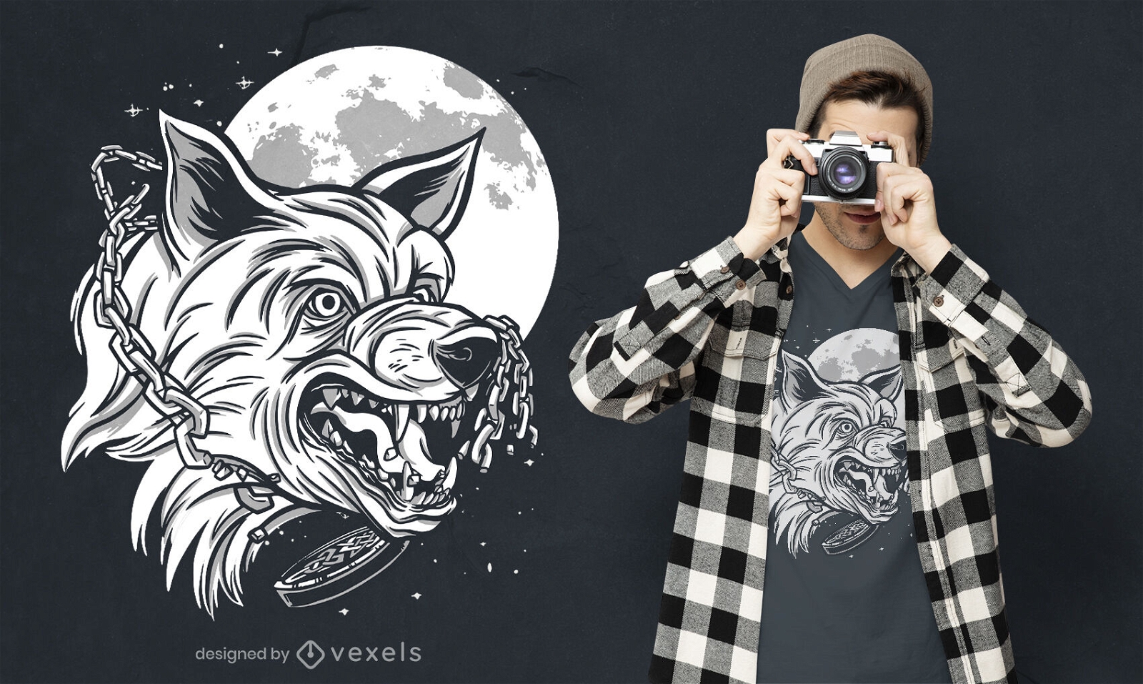 Angry wolf monochromatic t-shirt design