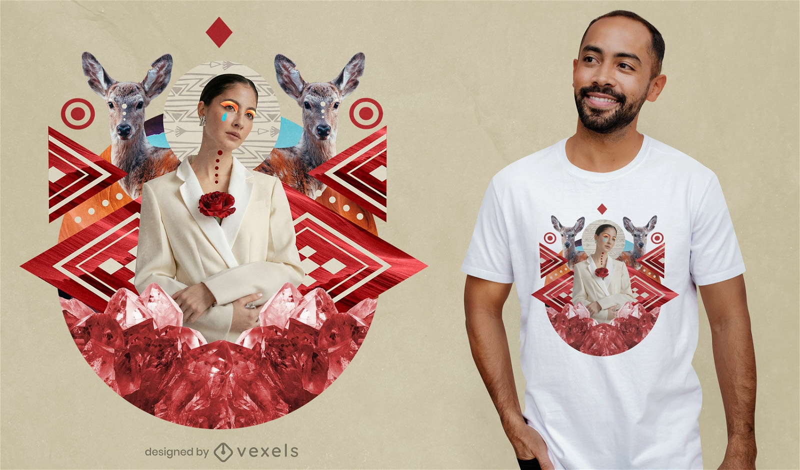 Geometrisches T-Shirt mit Rubinstein-Collage psd