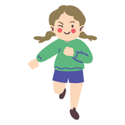 Girl in pigtails running character