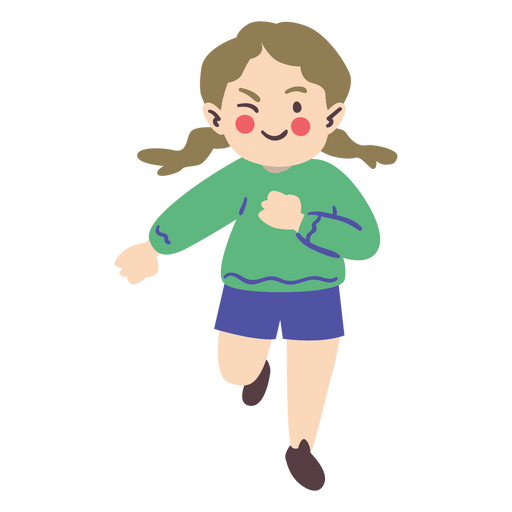 Girl in pigtails running character