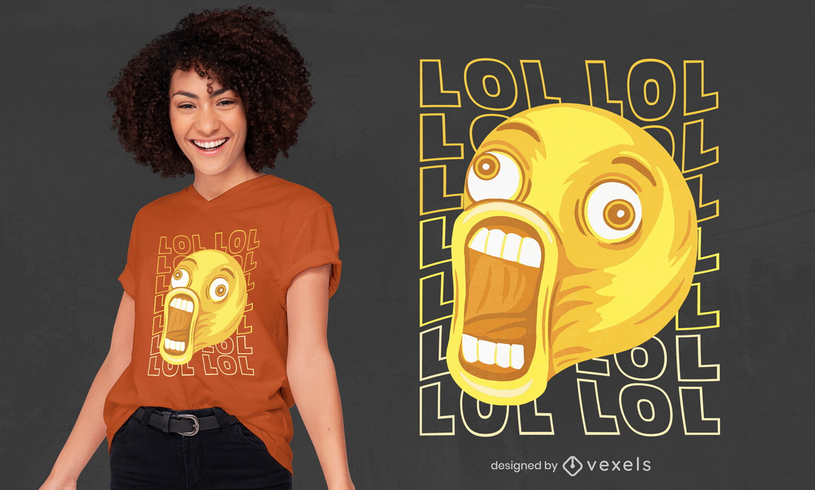 Design engraçado de t-shirt emoji risonho