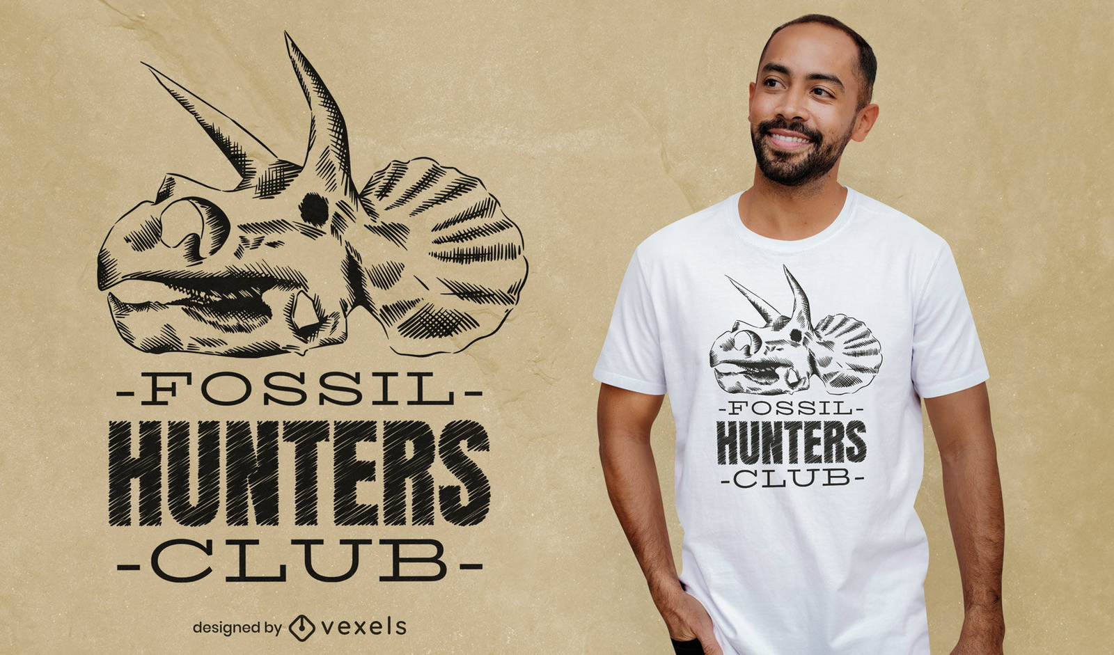 Design de camiseta do clube de caçadores de fósseis de dinossauros