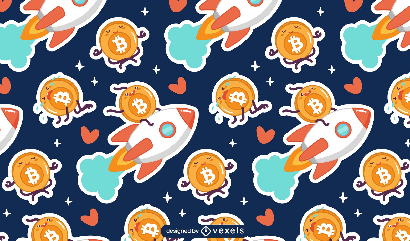 Cute crypto coin characters pattern