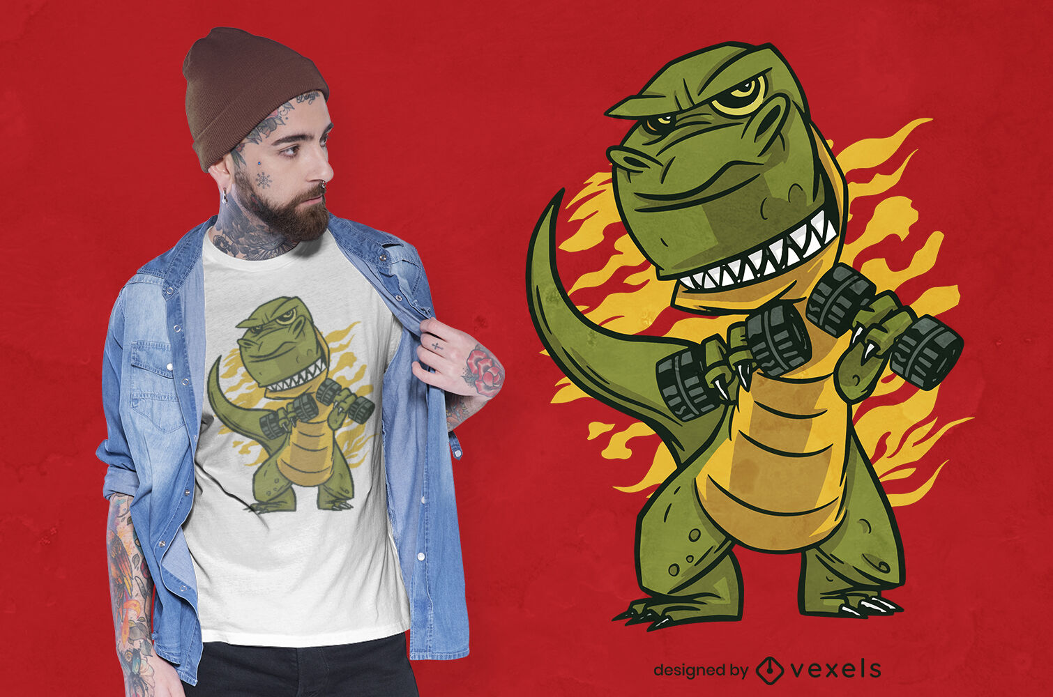 T-rex in gym t-shirt design