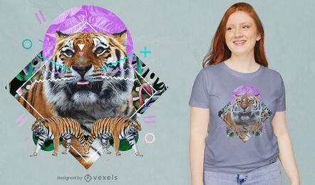 Camiseta de colagem de animal selvagem tigre psd