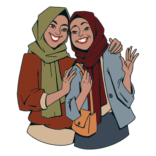 Hijab-M?dchen-Cartoon-Freunde PNG-Design