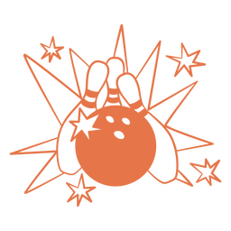 Bola retro de trazo lleno de bolos y pines Diseño PNG