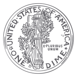 Cola de moneda de diez centavos de trazo de moneda estadounidense Diseño PNG