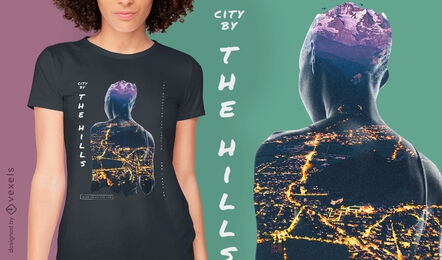 Night city woman double exposure psd t-shirt
