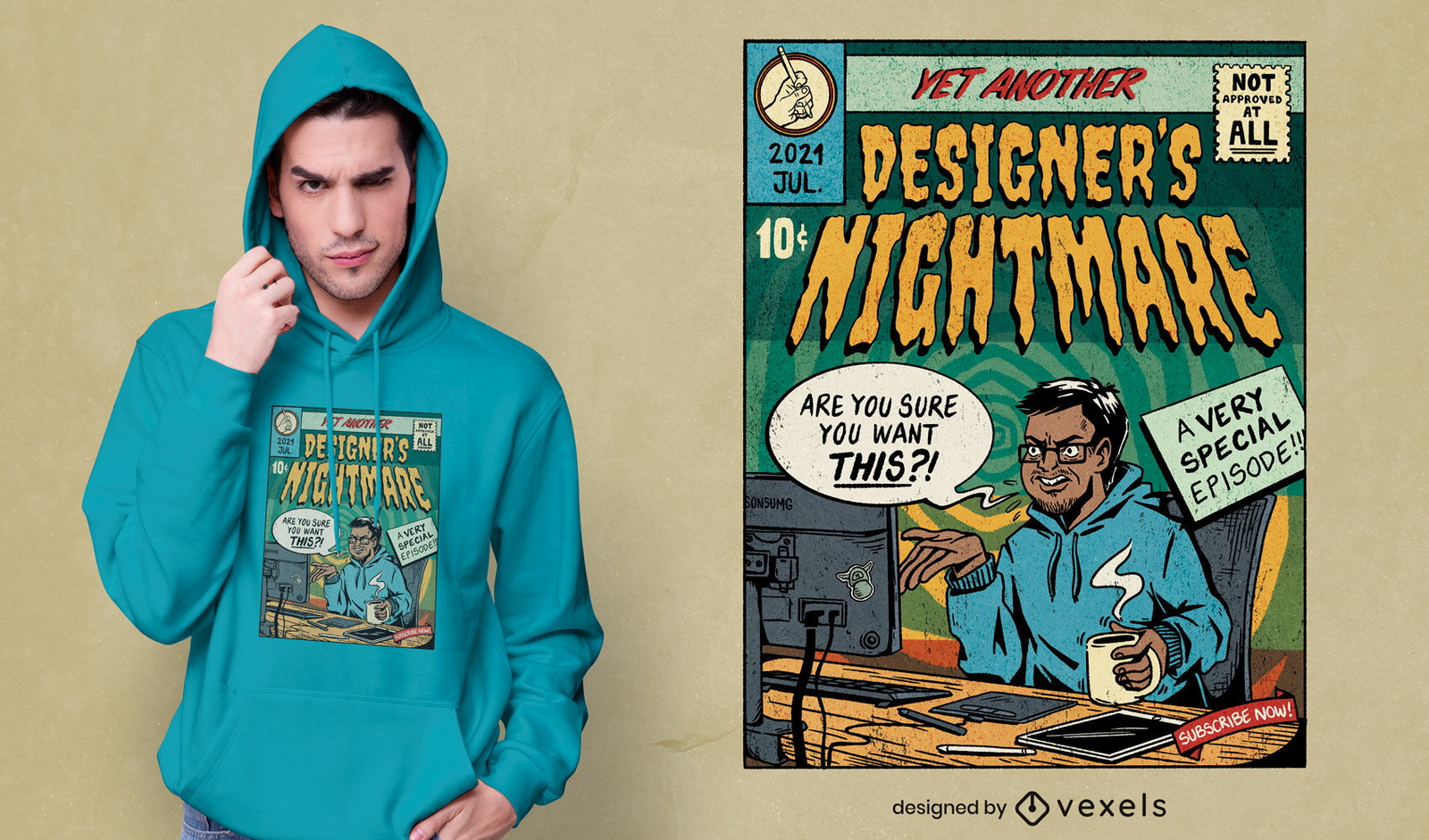 Comic book designer nightmare t-shirt psd