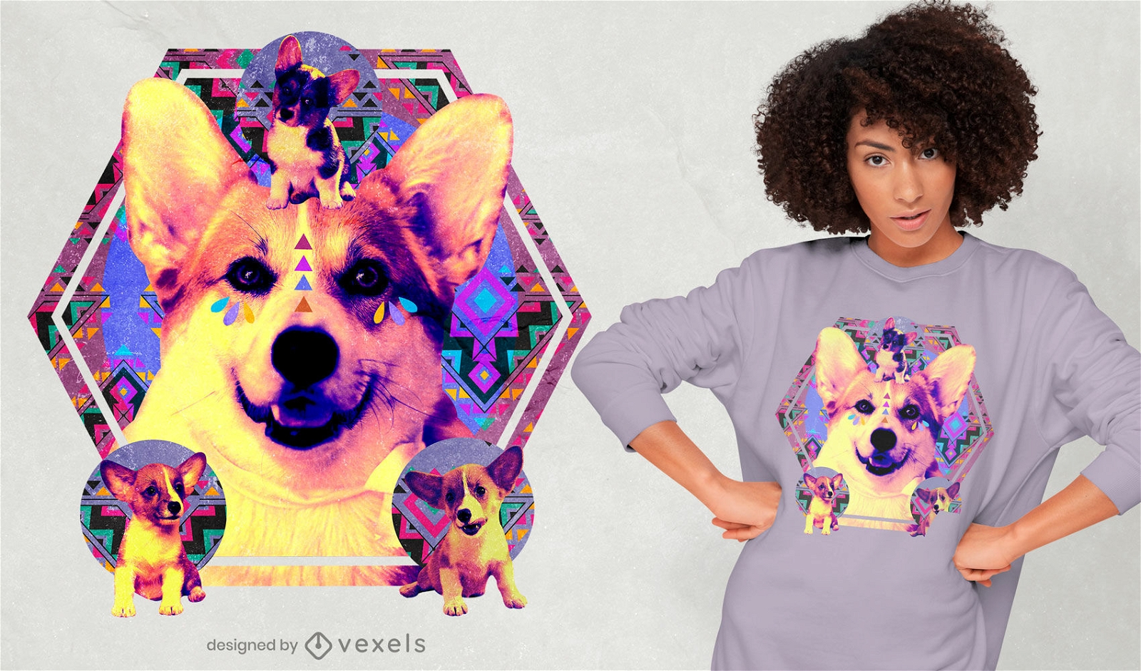 Corgi psychedelic collage psd t-shirt design